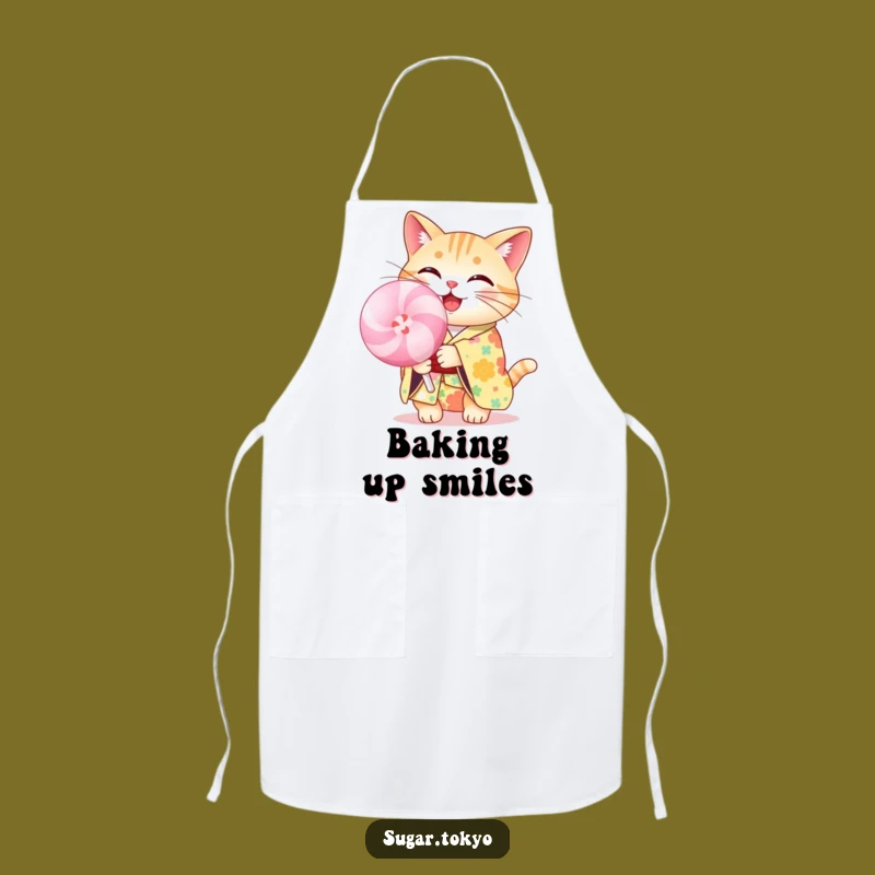 Funny Cheerful Cat Lollipop Kimono Apron - Cute and Hilarious Kitchen Wear