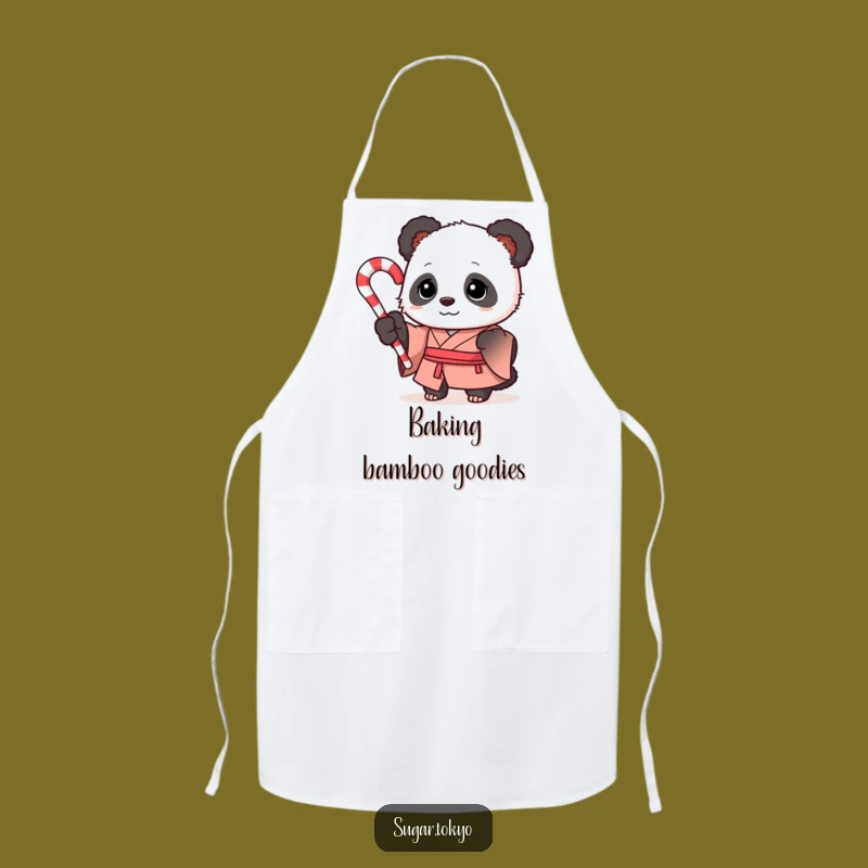 Funny Curious Panda Candy Cane Kimono Apron - Festive and Hilarious Kitchen Wear
