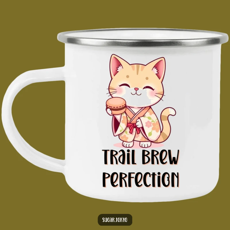 Funny Cat Kimono Macaron Camping Mug - Adventure Fuel, Hilarious Gift!