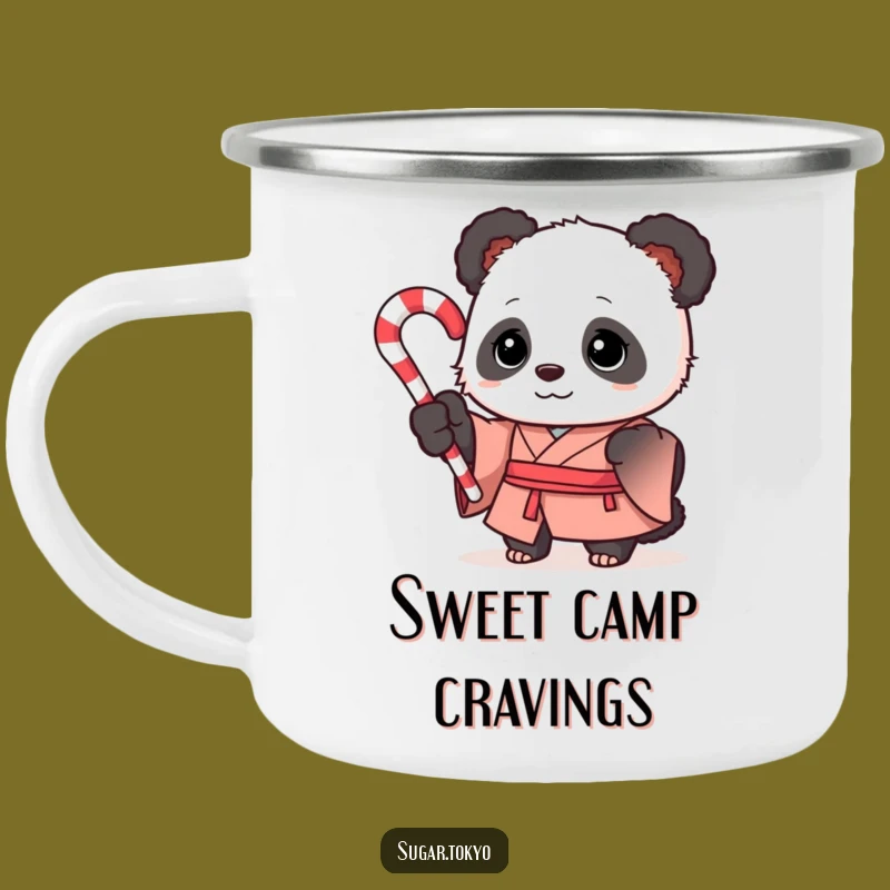 Funny Curious Panda Candy Cane Kimono Camping Mug - Durable and Hilarious Outdoor Companion