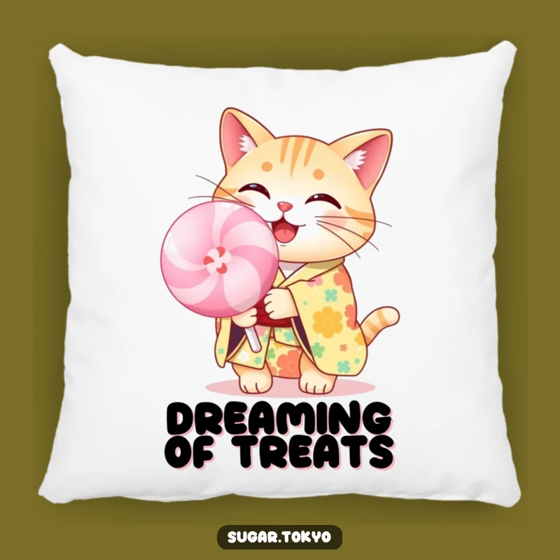 Funny Cheerful Cat Lollipop Kimono Pillow - Soft and Hilarious Comfort Accent