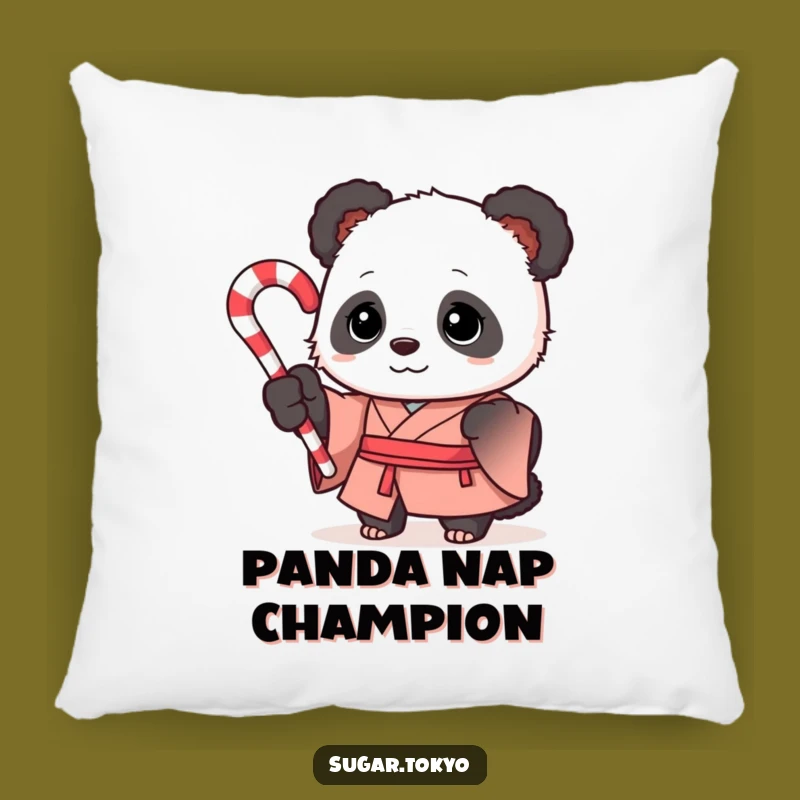 Funny Curious Panda Candy Cane Kimono Pillow - Soft and Hilarious Comfort Accent