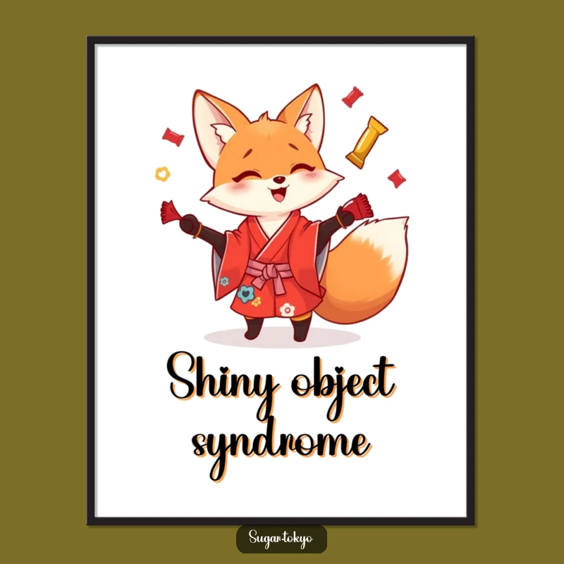 Funny Playful Fox Candy Wrapper Digital Art - Lively and Hilarious Printable Decor