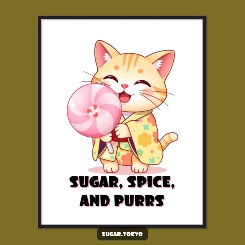 Funny Cheerful Cat Lollipop Kimono Digital Art - Joyful and Hilarious Printable Decor