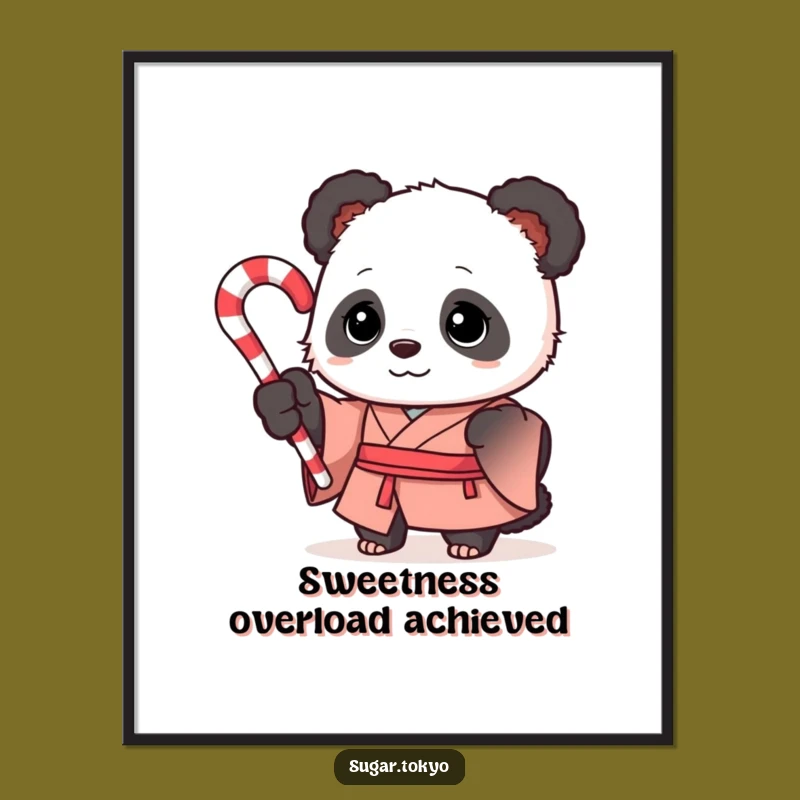 Funny Curious Panda Candy Cane Kimono Digital Art - Festive and Hilarious Printable Decor