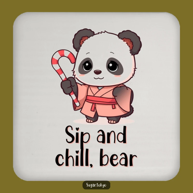 Funny Curious Panda Candy Cane Kimono Coaster - Festive and Hilarious Table Protector