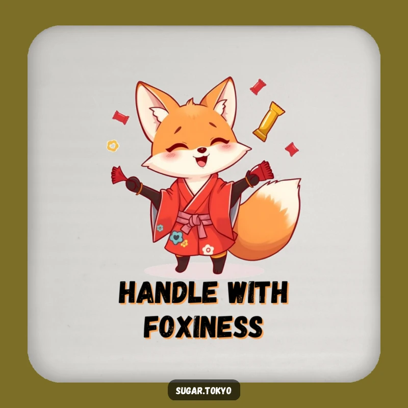 Funny Playful Fox Candy Wrapper Coaster - Witty and Hilarious Table Protector
