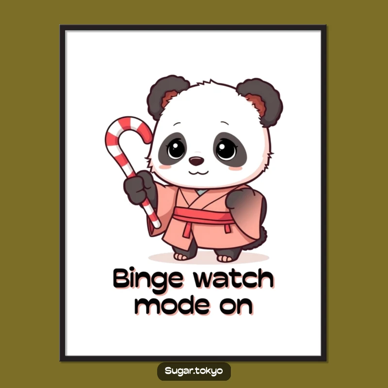 Funny Curious Panda Candy Cane Kimono Poster - Festive and Hilarious Wall Decor