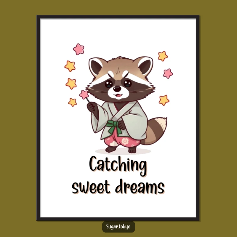 Funny Raccoon Kimono Candy Poster - Cool Wall Art, Funny Gift!