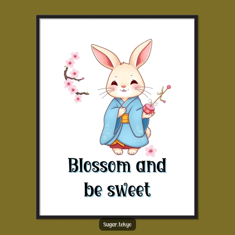 Funny Graceful Rabbit Kimono Poster - Elegant and Hilarious Wall Art