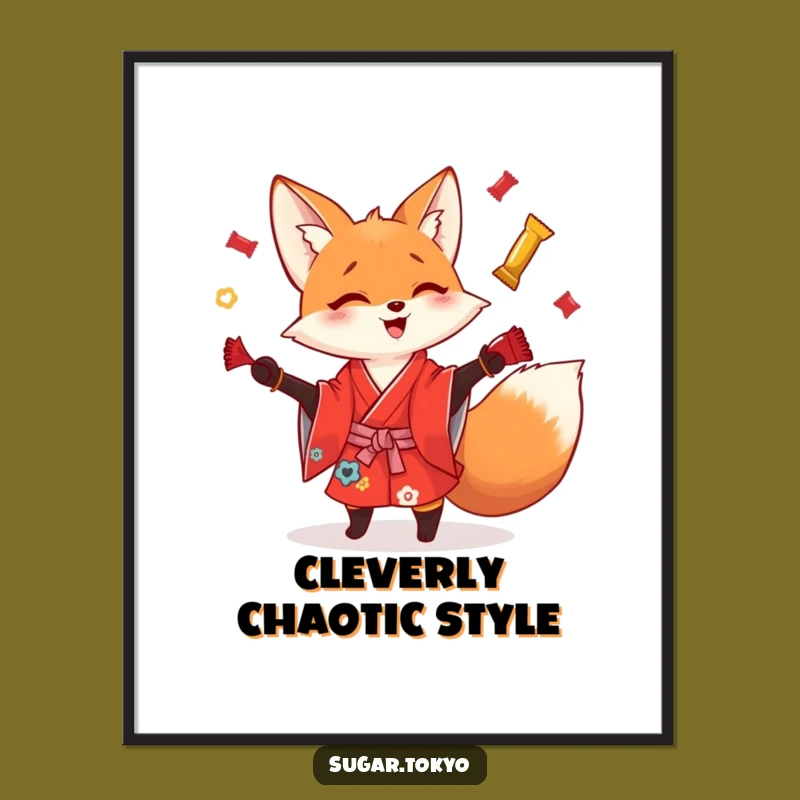 Funny Playful Fox Candy Wrapper Poster - Dynamic and Hilarious Wall Art