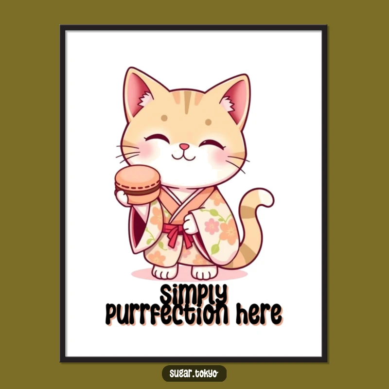 Funny Cat Kimono Macaron Poster - Adorable Wall Art, Hilarious Gift!