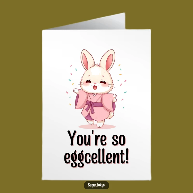 Free Printable Congrats Card: Bunny in Pink Kimono Twirling - Funny Downloadable Celebration