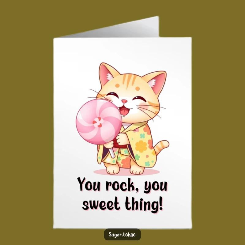 Free Printable Congrats Card Cat: Sweet Lollipop Winner Downloadable