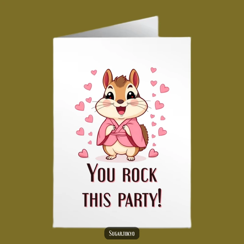 Free Printable Congrats Card: Funny Chipmunk Kimono Candy Heart Confetti Downloadable Gift