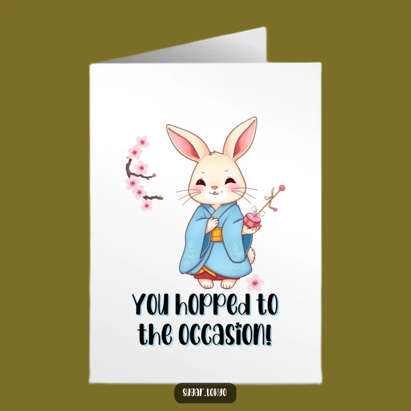 Free Printable Congrats Card Rabbit: Cherry Blossom Joy Downloadable