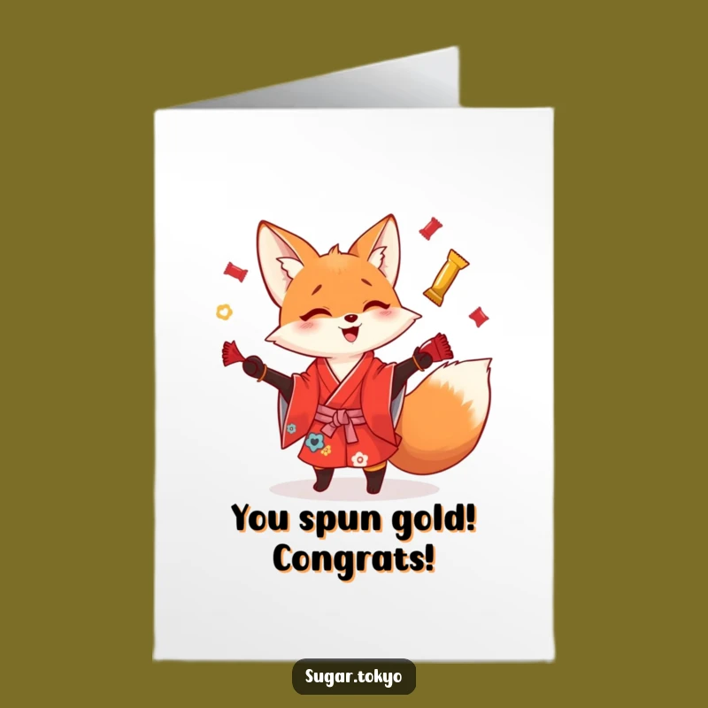 Free Printable Congrats Card Fox: Juggling Wrapper Success Downloadable