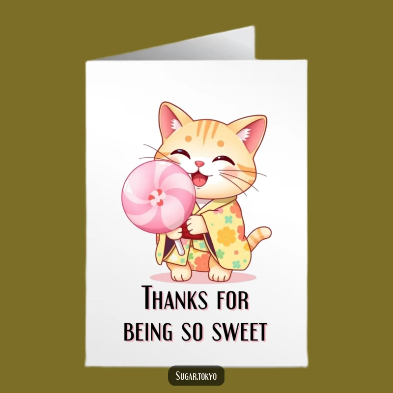 Free Printable Thank You Card Cat: Sweet Lollipop Thanks Downloadable