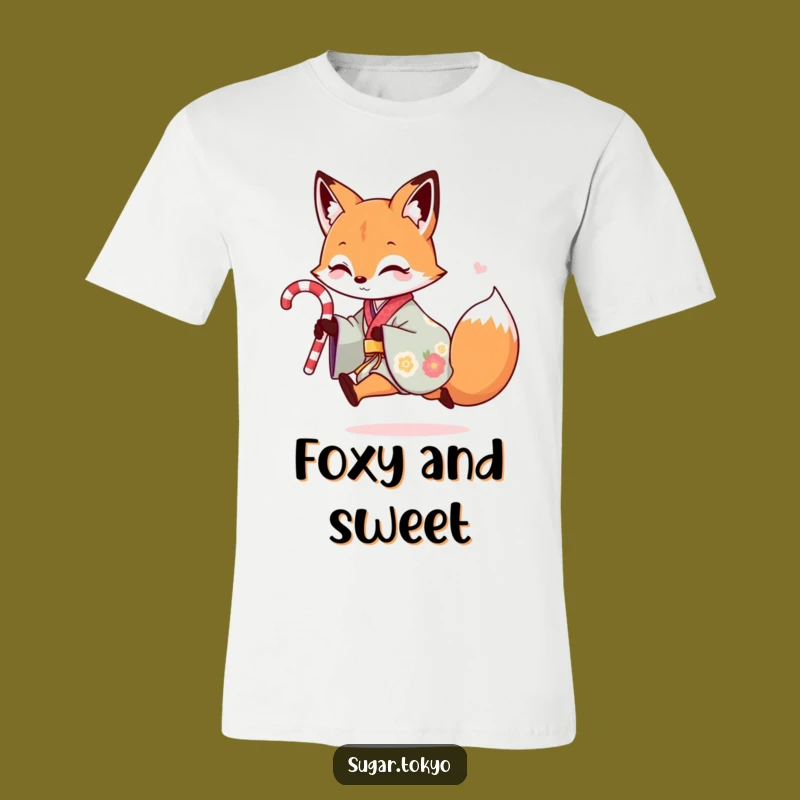 Funny Fox Kimono T-Shirt: Playful Fox with Candy Cane, Ideal Funny Gift Tee
