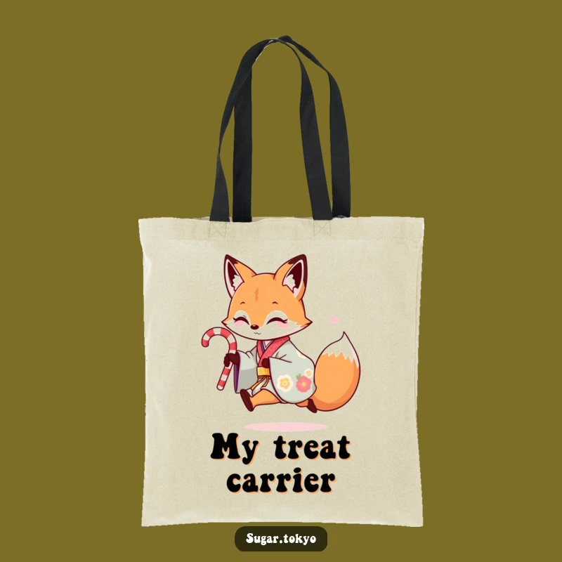Funny Fox Kimono Tote Bag: Playful Candy Cane Fox, Stylish Funny Gift Accessory